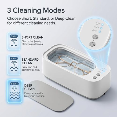 Ultrasonic Jewelry Cleaner Machine, 45kHz Rechargeable Household Ultrasonic Cleaner for Jewelry, Eyeglasses, Rings, Watch Straps, Dentures, Portable with 3 Cleaning Modes and Auto Shut-Off