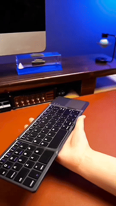 Foldable Bluetooth Keyboard with Touchpad - Portable Wireless Keyboard with Holder, Rechargeable Full Size Ultra Slim Pocket Folding Keyboards for Android Windows iOS Tablet & Laptop