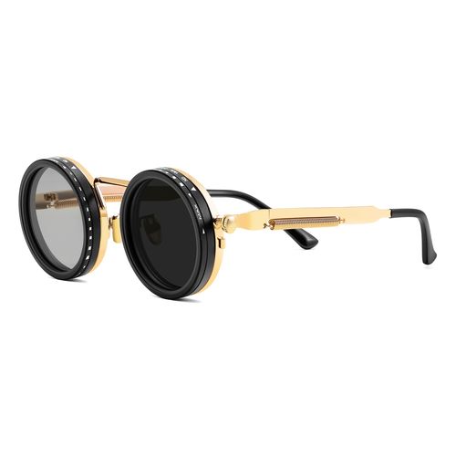 Adjustable Tint Sunglasses Polarized Men, 1-9 Gear Manual Dimming, Steampunk Round Metal Frame
