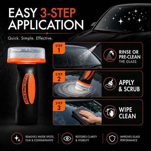 Windshield Oil Film Remover for Car, 2 Pack 100ml Each Roll-On Glass Cleaner Compound with Built-In Cleaning Pad, Helps Remove Road Film, Water Spots, Smudges & Haze, Exterior Auto Glass