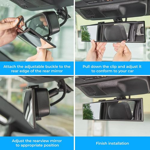 Panoramic Rear View Mirror, 12 Inch Wide Angle Clip On Mirror, Universal Car Interior Accessories, Convex Interior Mirror Reduces Blind Spot, Clear Vision Fits Car SUV Trucks