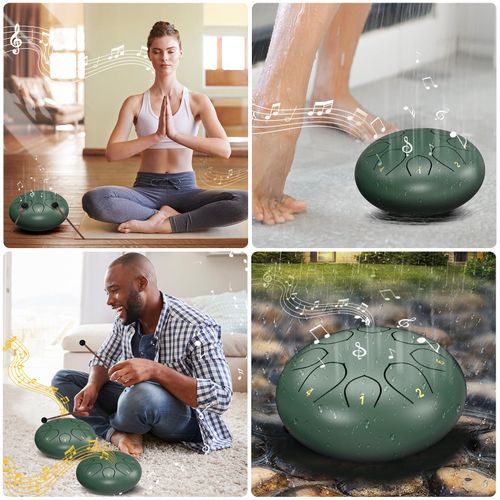 Rain Drum for Outside Garden, 6 Inches 8 Notes Steel Tongue Chakra Drums, Waterproof Meditation Rain Chime, Musical Instruments for Adult Gift with Bag, Music Book, Drum Mallets