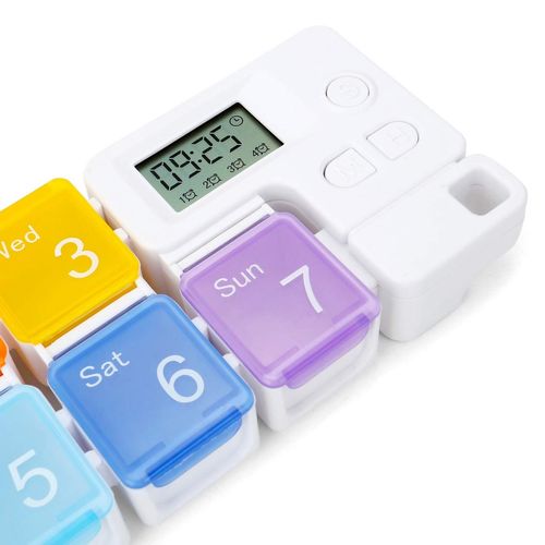 7 Days Pill Dispenser Organizer with Reminder Alarm - Portable Travel Vitamins Medicine Box Case(Rainbow)