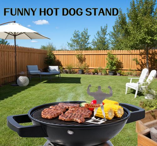 4 PCS Funny BBQ Stand Muscle Man Hot Dog Holder | Reusable Stainless Steel Hotdog and Sausage Stand | Portable Hot Dog Roaster | Barbecue Grill Accessories | Funny Birthday Gifts for Men