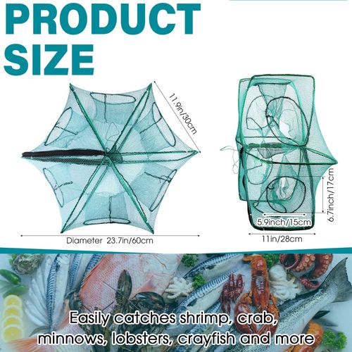 Foldable Fishing Trap Collapsible Hexagon 6 Hole Fishing Bait Trap Portable Minnow Crayfish Crab Crawdad Shrimp Net Cage Accessories