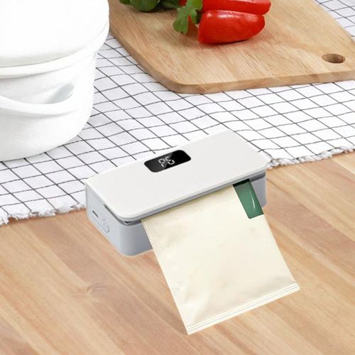 Mini Bag Sealer Package Resealer, Digital Display with Cutter, Sealing Machine for Tea Bags, Snack Bags, Food Storage Bags, white