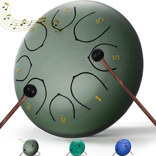 Rain Drum for Outside Garden, 6 Inches 8 Notes Steel Tongue Chakra Drums, Waterproof Meditation Rain Chime, Musical Instruments for Adult Gift with Bag, Music Book, Drum Mallets