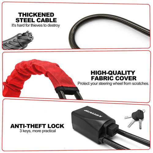 Car Steering Wheel Lock, Seat Belt Lock, Anti-Theft Device, Max 17 Inch Length, Small and Light-Weight, Multi-Functional, Fit Most Vehicle, SUV, Golf Cart Security