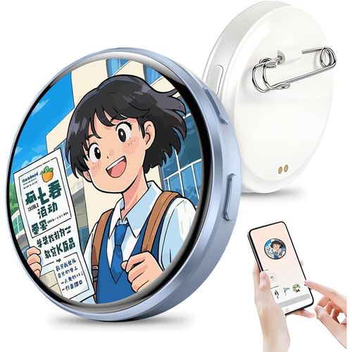 Digital Badge with DIY Text & Photo & Video，1.7 Inch Hd Touchscreen Digital Pin，Gift for Anime Fans, Ideal for Backpacks and Conventions