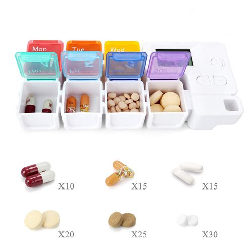 7 Days Pill Dispenser Organizer with Reminder Alarm - Portable Travel Vitamins Medicine Box Case(Rainbow)
