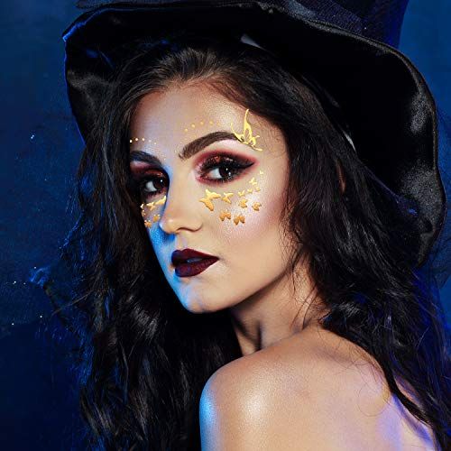 30 Sheets Gold Glitter Freckles Face Tattoo Sparkle Face Makeup Patches Metallic Face Tattoo Sticker Temporary Transfer Tattoo Parties Decor for Halloween Christmas Women Makeup Dancer Costume