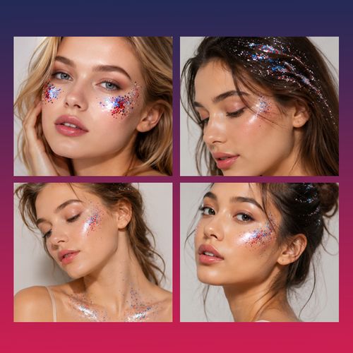 Hair Glitter Stick,Red White Blue Face Glitter Stick with Star, Body Soccer Glitter Rave Makeup