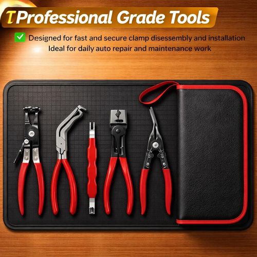 5PCS Automotive Electrical Disconnect Pliers Kit with Storage Case, High-Carbon Steel Connector Separator, Hose Clamp & Trim Clip Removal Tools, Professional Set for Auto Repair & Maintenance