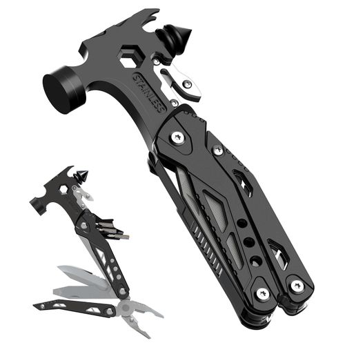 Camping Essentials Multitool,16 in 1 Multi Tool Survival Gear with Hammer, Pliers, Knife, Screwdrivers, Bottle Opener & Car Safety Hammer, for Camping, Hiking, Gift for Dad Him