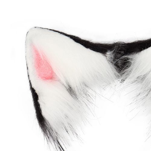 Cat Ears and Wolf Fox Animal Tail Cosplay Costume Faux Fur Hair Clip Headdress Halloween Leather Neck Chocker Set