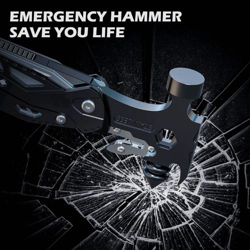 Camping Essentials Multitool,16 in 1 Multi Tool Survival Gear with Hammer, Pliers, Knife, Screwdrivers, Bottle Opener & Car Safety Hammer, for Camping, Hiking, Gift for Dad Him