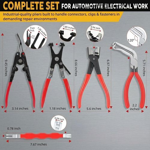5PCS Automotive Electrical Disconnect Pliers Kit with Storage Case, High-Carbon Steel Connector Separator, Hose Clamp & Trim Clip Removal Tools, Professional Set for Auto Repair & Maintenance