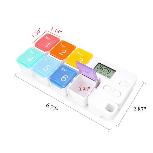 7 Days Pill Dispenser Organizer with Reminder Alarm - Portable Travel Vitamins Medicine Box Case(Rainbow)