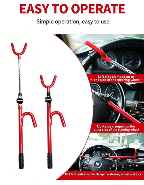 Upgraded Car Steering Wheel Lock Anti-Theft Device, Steering Wheel Locks for Car SUV, Easy Installation, Rubber Protection, Extendable Universal Security Device