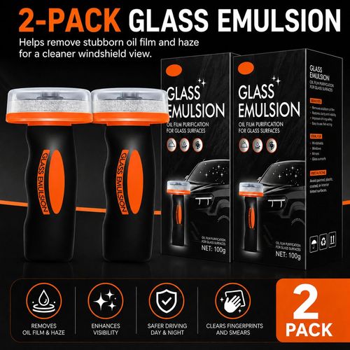Windshield Oil Film Remover for Car, 2 Pack 100ml Each Roll-On Glass Cleaner Compound with Built-In Cleaning Pad, Helps Remove Road Film, Water Spots, Smudges & Haze, Exterior Auto Glass