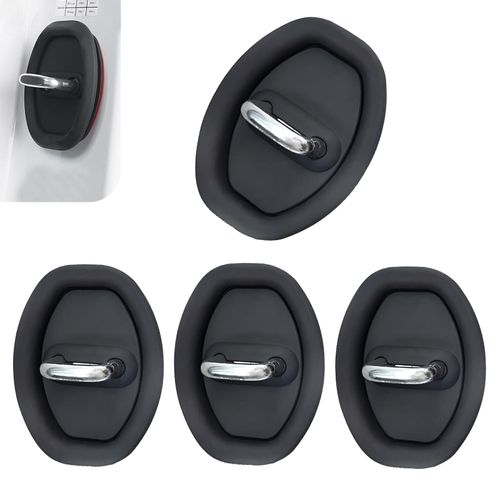 4 PCS Door Latch Lock Covers, Silicone Door Latch Protective Cover, Self-Adhesive Anti-Rust Noise Dampers Car Door Protector, Universal for Most Cars, Trucks, SUVs (Black)
