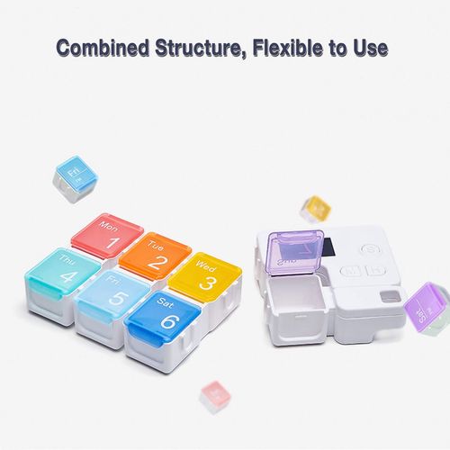 7 Days Pill Dispenser Organizer with Reminder Alarm - Portable Travel Vitamins Medicine Box Case(Rainbow)
