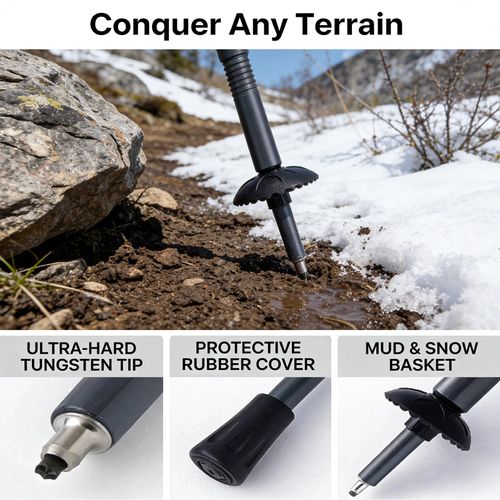 Trekking Pole Tactical Walking Stick, Multifunctional Lightweight Aircraft Aluminum Collapsible Survival Hiking Pole with Storage Bag for Women Men Seniors Camping Backpacking