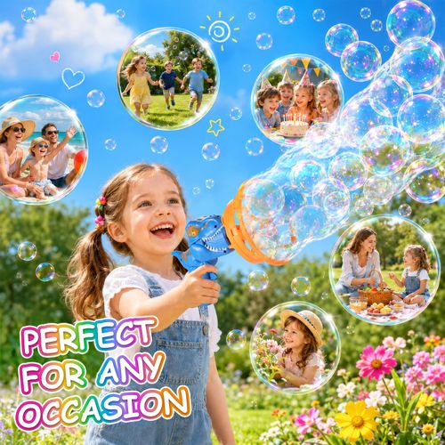 Dinosaur Shaped Bubble Gun for Kids - Blows Over 1000 Bubbles per Minute & Creates Giant Bubbles, Birthday, Christmas & Easter Gift for Boys & Girls