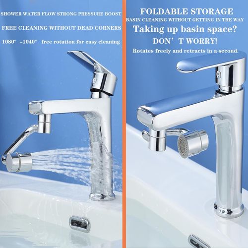 Universal Sink Faucet 1080° Rotating Faucet Extender with Upward Facial Mist, U Shaped Faucet Extender, 360° Faucet Aerator for Bathroom Kitchen, 4 Water Modes Adjustable