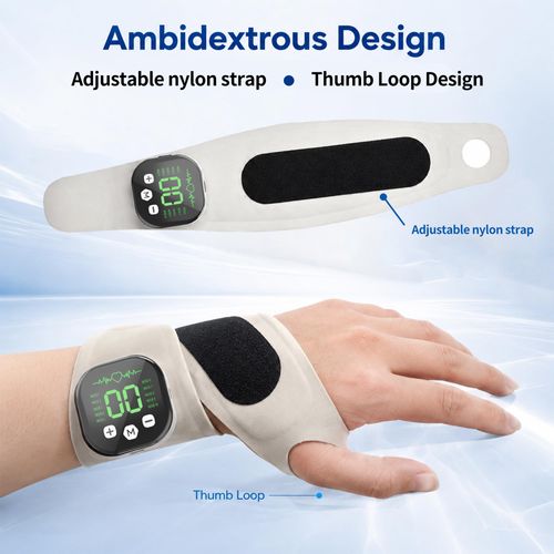 Electric Wrist Massager, Adjustable Microcurrent Wrist Support Wrap with 8 Modes 30 Intensity Levels Cordless Wrist Massage for Home Office Travel