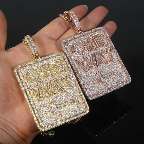 Hip-hop Fashion Letters One Way Arrow Charm Signboard Pendant Necklaces
