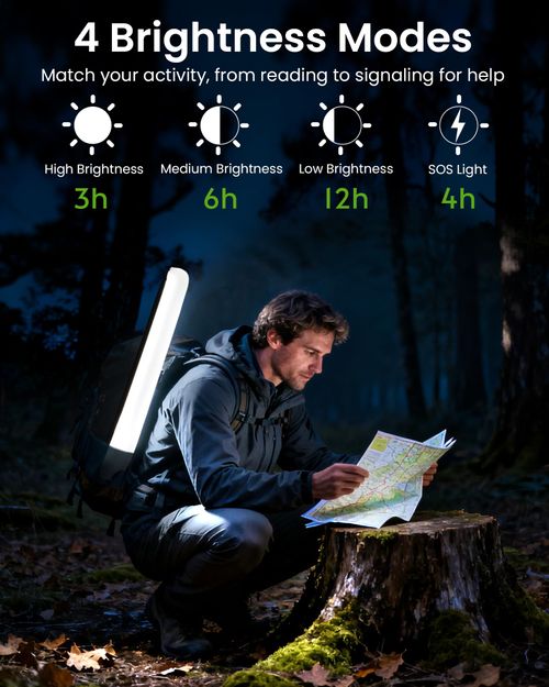 26" Inflatable Solar Camping Lantern,Magnetic LED Tube Light with USB-C 1800mAh Phone Charger,IP66 Waterproof TPU Tent Light for Hurricane Emergency,Backpacking & Off-Grid Survival
