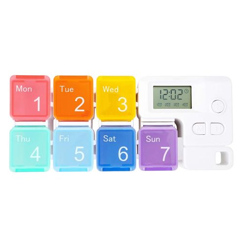 7 Days Pill Dispenser Organizer with Reminder Alarm - Portable Travel Vitamins Medicine Box Case(Rainbow)