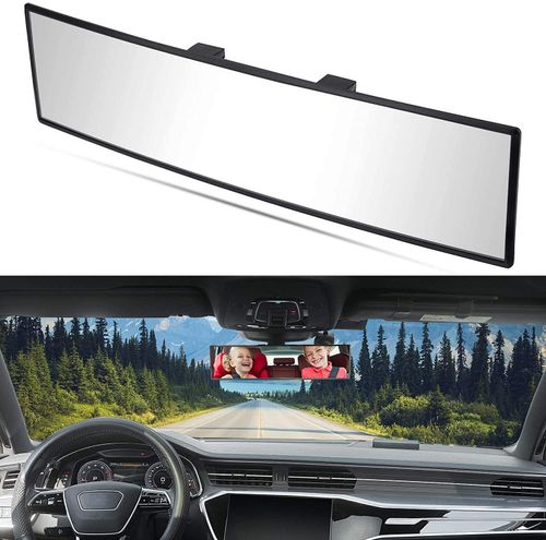 Panoramic Rear View Mirror, 12 Inch Wide Angle Clip On Mirror, Universal Car Interior Accessories, Convex Interior Mirror Reduces Blind Spot, Clear Vision Fits Car SUV Trucks