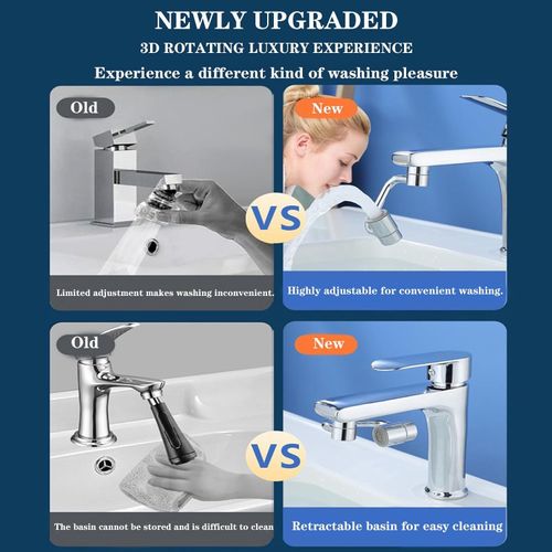 Universal Sink Faucet 1080° Rotating Faucet Extender with Upward Facial Mist, U Shaped Faucet Extender, 360° Faucet Aerator for Bathroom Kitchen, 4 Water Modes Adjustable