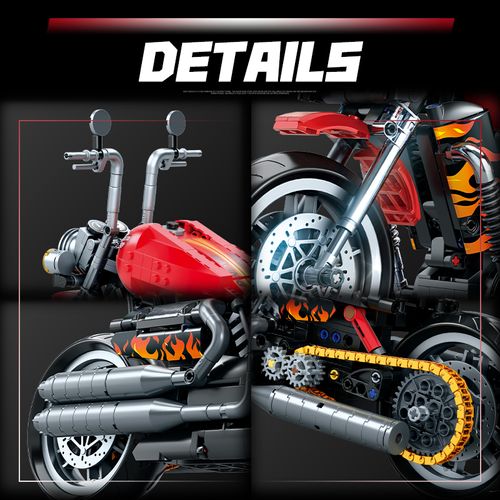 1:8 Scale Cruiser Motorcycle Building Blocks Set,  Compatible with LEGO Technic, Harley-Inspired Chopper Motorbike Model Kit with Detailed Engine, Collectible Building Toy for Adults and Teens