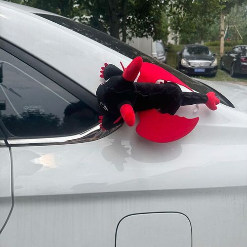 Car Accessory Little Flying Dragon Plush, Car Exterior Cool Roof Decoration Toy, Ornamen Accessories with Suction Cup, Flying Dragon Stuffed Plush Animal with Movable Wings - Red Black 13 Icnh