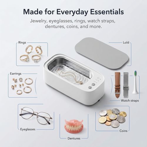 Ultrasonic Jewelry Cleaner Machine, 45kHz Rechargeable Household Ultrasonic Cleaner for Jewelry, Eyeglasses, Rings, Watch Straps, Dentures, Portable with 3 Cleaning Modes and Auto Shut-Off