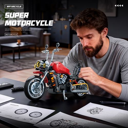 1:8 Scale Cruiser Motorcycle Building Blocks Set,  Compatible with LEGO Technic, Harley-Inspired Chopper Motorbike Model Kit with Detailed Engine, Collectible Building Toy for Adults and Teens
