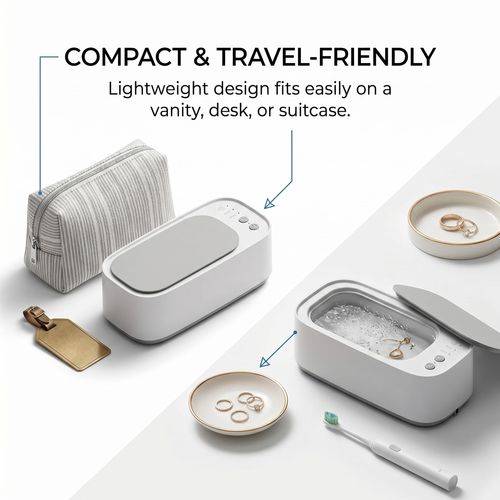 Ultrasonic Jewelry Cleaner Machine, 45kHz Rechargeable Household Ultrasonic Cleaner for Jewelry, Eyeglasses, Rings, Watch Straps, Dentures, Portable with 3 Cleaning Modes and Auto Shut-Off