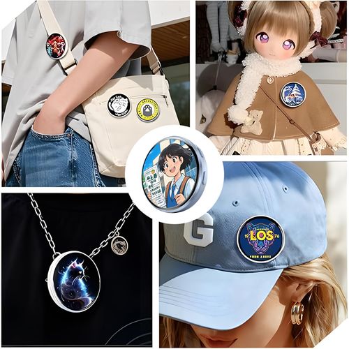 Digital Badge with DIY Text & Photo & Video，1.7 Inch Hd Touchscreen Digital Pin，Gift for Anime Fans, Ideal for Backpacks and Conventions