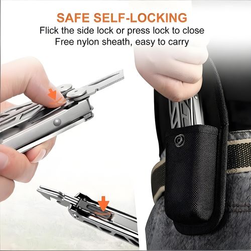 Multitool, 16-in-1 Stainless Steel Multi Tool Pliers with Self-Locking, Pocket Knife, Nylon Sheath, Professional (EDC) Multi-Tool for Survival, Camping and Hunting, Hiking, Gifts for Men