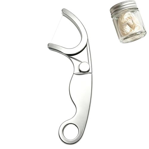 Stainless Steel Floss Pick, Reusable Metal Dental Flosser, Stainless Steel Floss Holder and Refillable Floss Pick, Minimalist Portable Permanent Teeth Cleaner