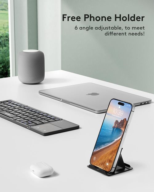Foldable Bluetooth Keyboard with Touchpad - Portable Wireless Keyboard with Holder, Rechargeable Full Size Ultra Slim Pocket Folding Keyboards for Android Windows iOS Tablet & Laptop