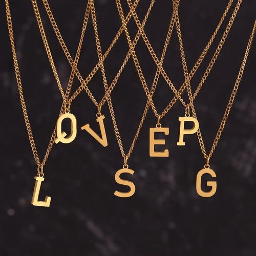 316L stainless steel jewelry18k gold plated initial letter necklace