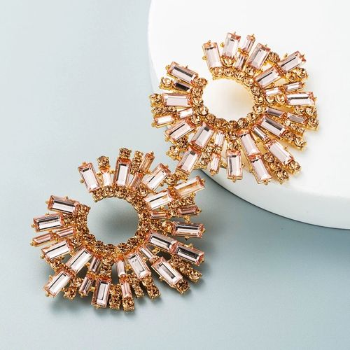Alloy inlaid colorful rhinestone sunflower earrings for women super flash trendy evening earrings
