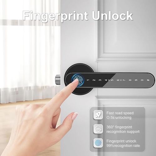 Fingerprint Door Lock,Smart Door knob,biometric Door Lock,with passcode keypad keyless Entry Door Handle (Black)