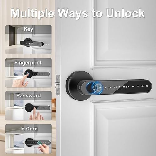 Fingerprint Door Lock,Smart Door knob,biometric Door Lock,with passcode keypad keyless Entry Door Handle (Black)