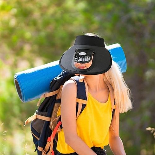 rechargeable fan cap solar panel powered hats summer beach outdoor cart on adult children visor
