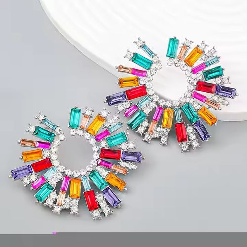 Alloy inlaid colorful rhinestone sunflower earrings for women super flash trendy evening earrings